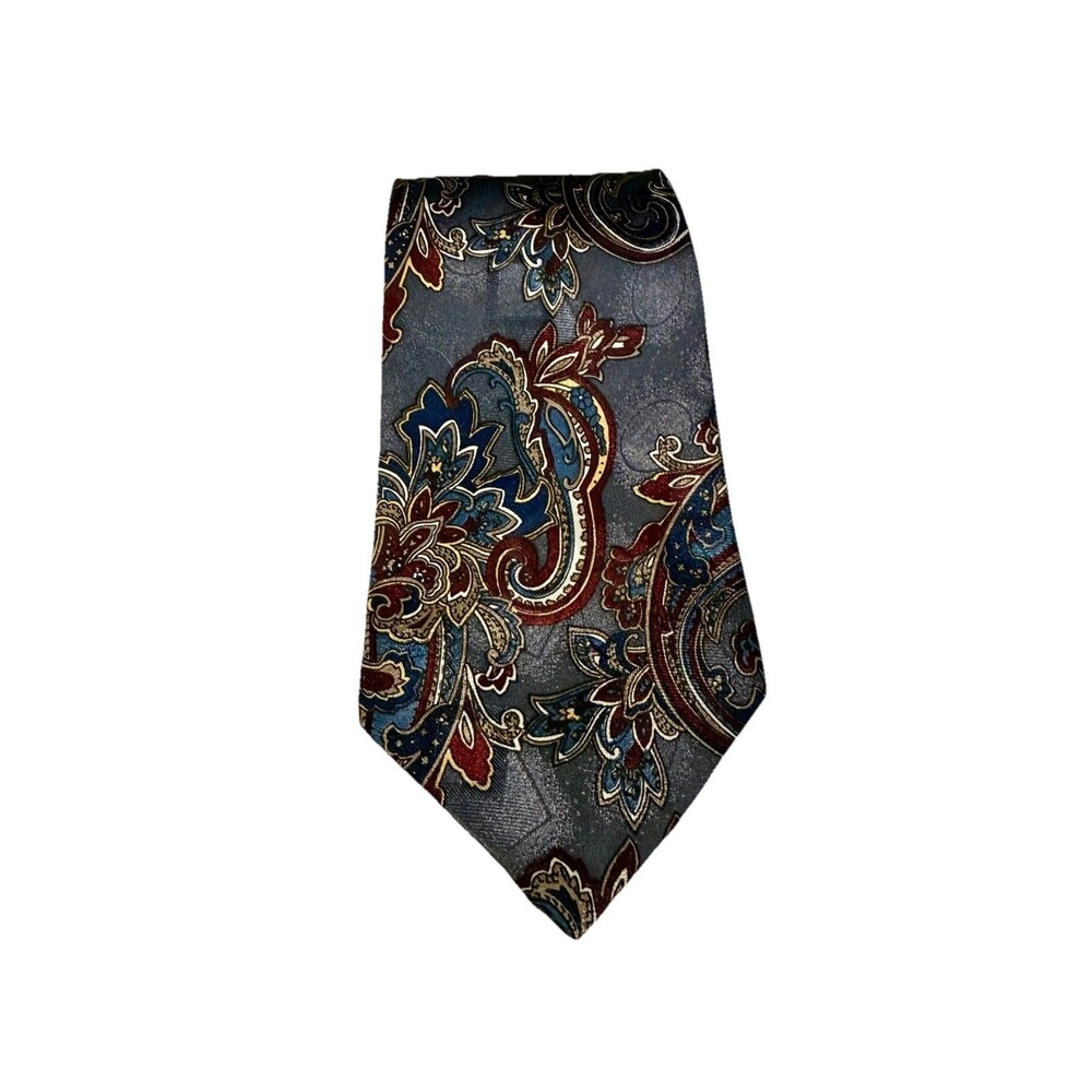 David Taylor Men's Paisley Necktie Gray Blue Maroon Gold Polyester Classic Tie